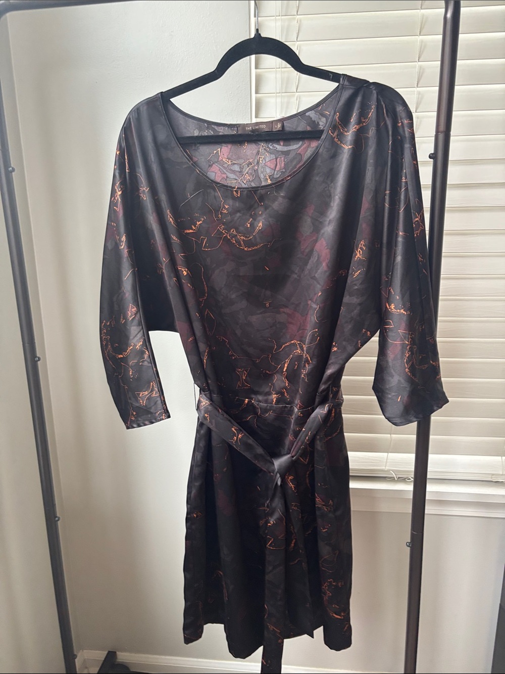 The Limited Black Satin Dress with Copper Print